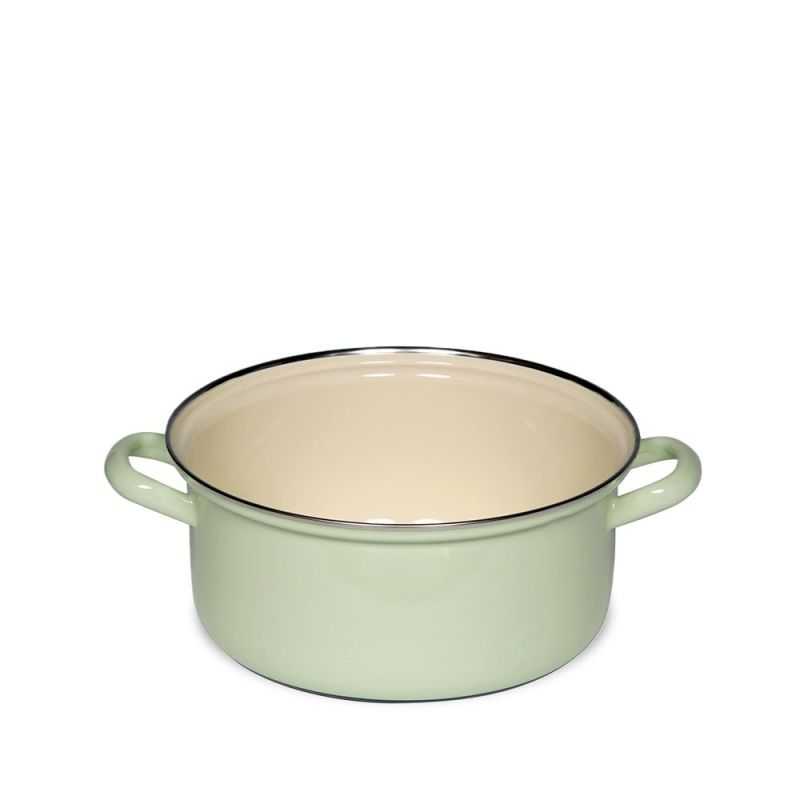 cocotte en émail avec pourtour chromé vert vintage